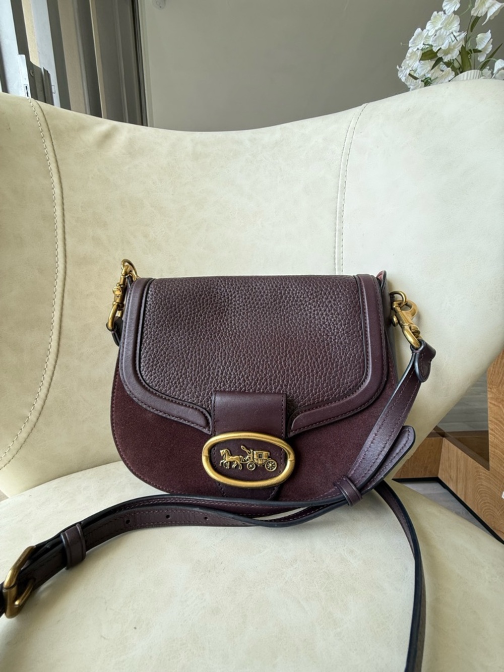 Coach Burgundy Leather Crossbody Saddle Bag with Gold Hardware - Picture 3 of 9